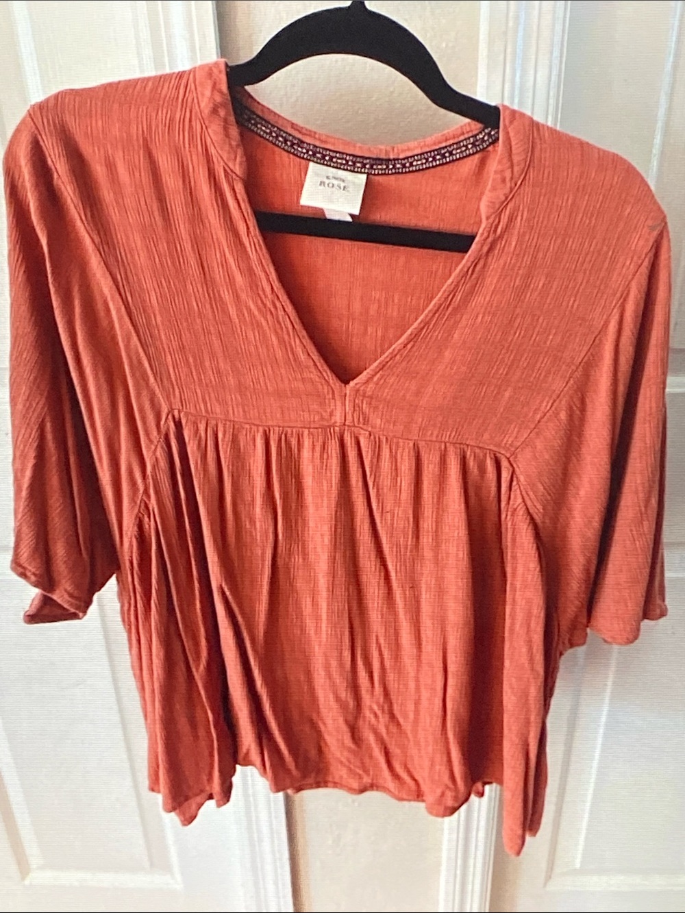 Knox Rose Burnt Orange V-Neck Textured Blouse